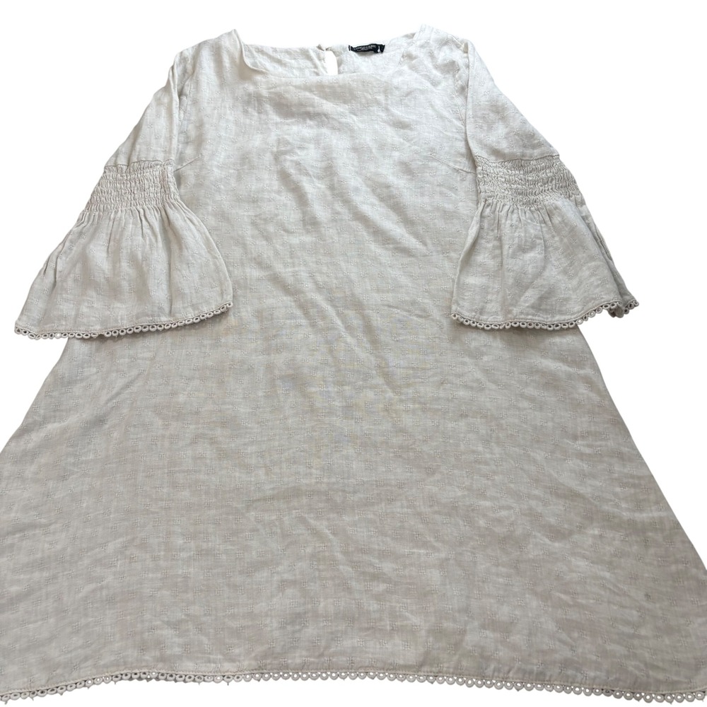 Lungo L'Arno Cream 100% Linen Bell Sleeve Tunic Dress Made in Italy Size M